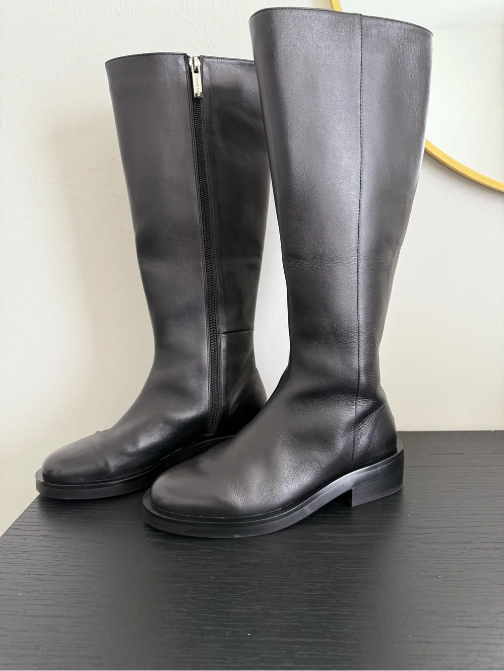 Tony Bianco Black Leather Tall Knee High Side Zip Boots Women's Size 5.5